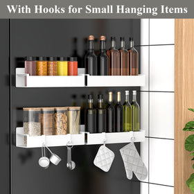 HuggieGems magnetic-spice-rack-oven-side-white keeps jars organized on the oven door.