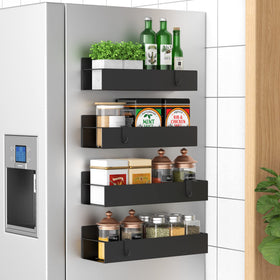 HuggieGems magnetic spice rack mounted on fridge side for easy reach while cooking