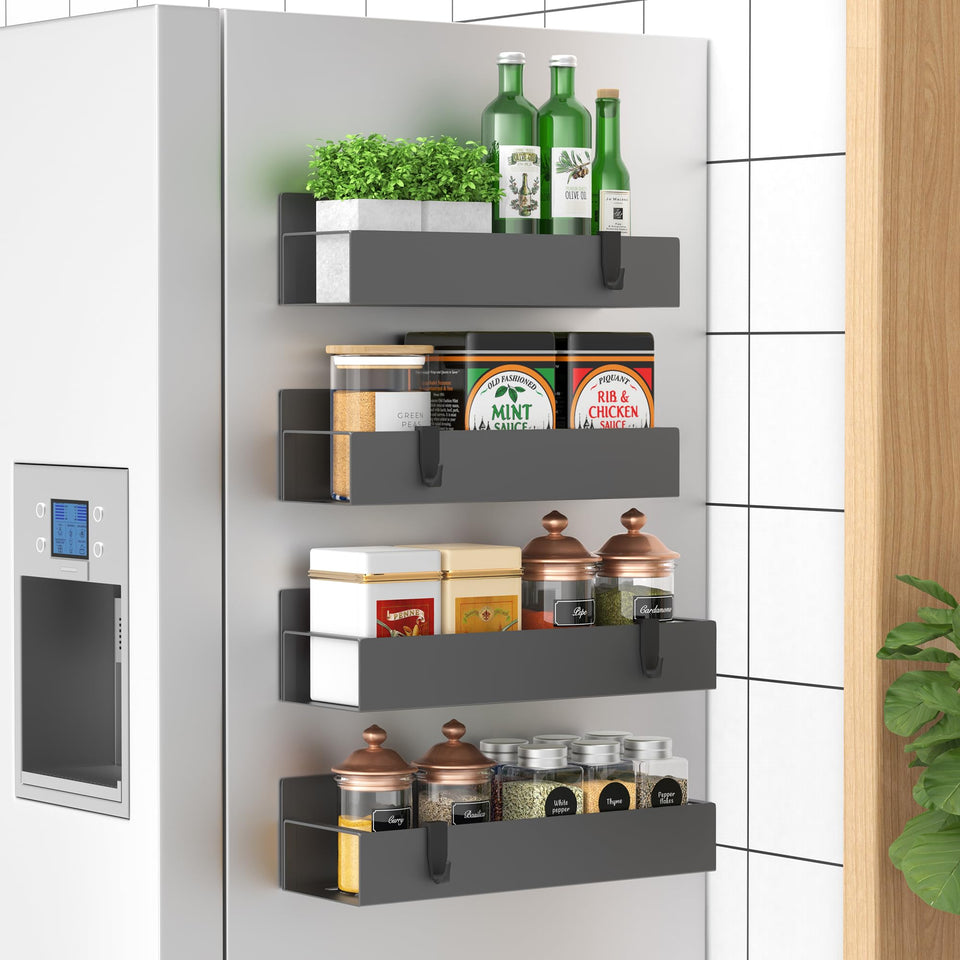 HuggieGems magnetic spice rack side-mount keeps everyday spices within easy reach