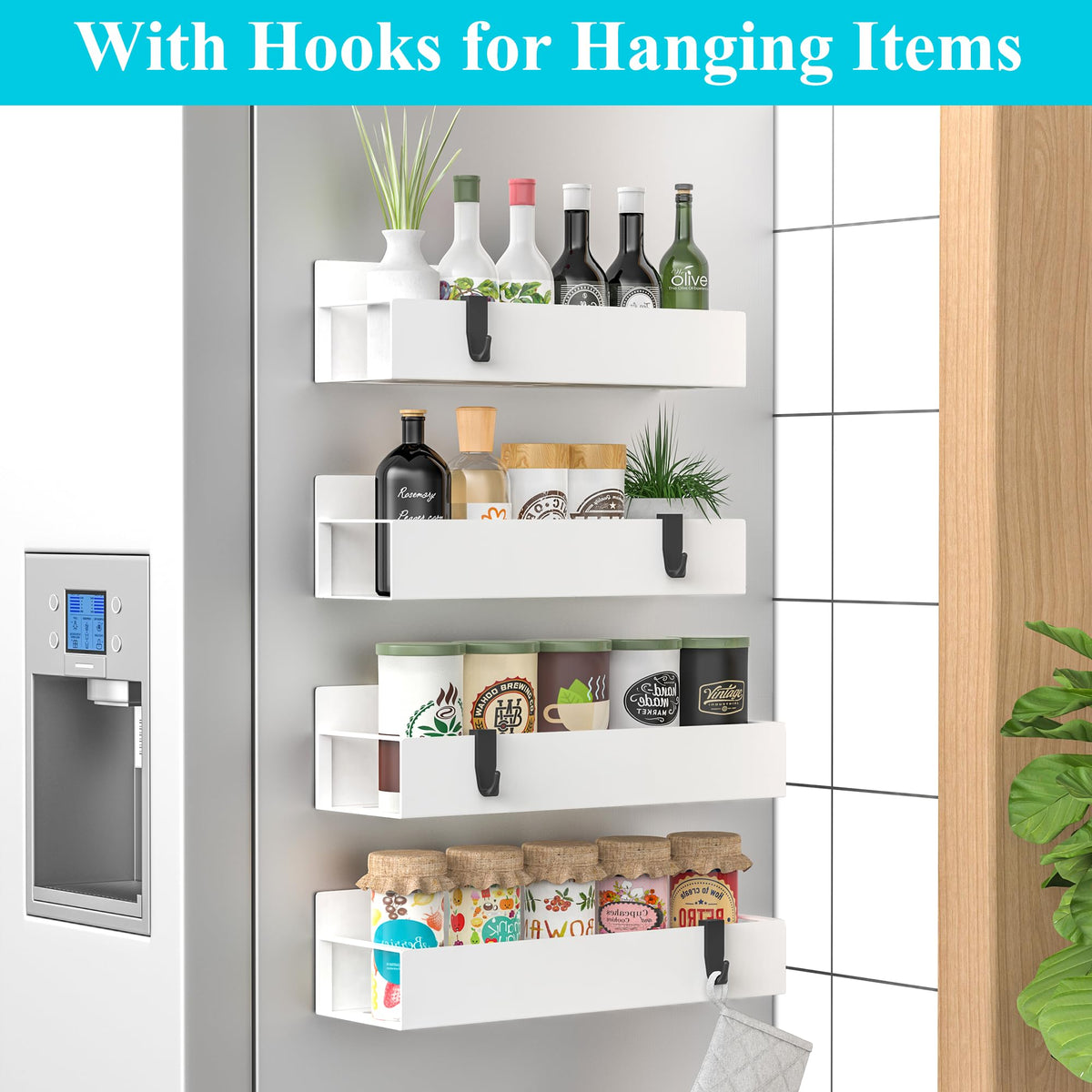 HuggieGems magnetic spice rack side view demonstrates slim profile that saves space.