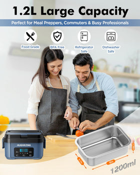 Hugmazing battery-powered heating display shows charge status while keeping meals warm.