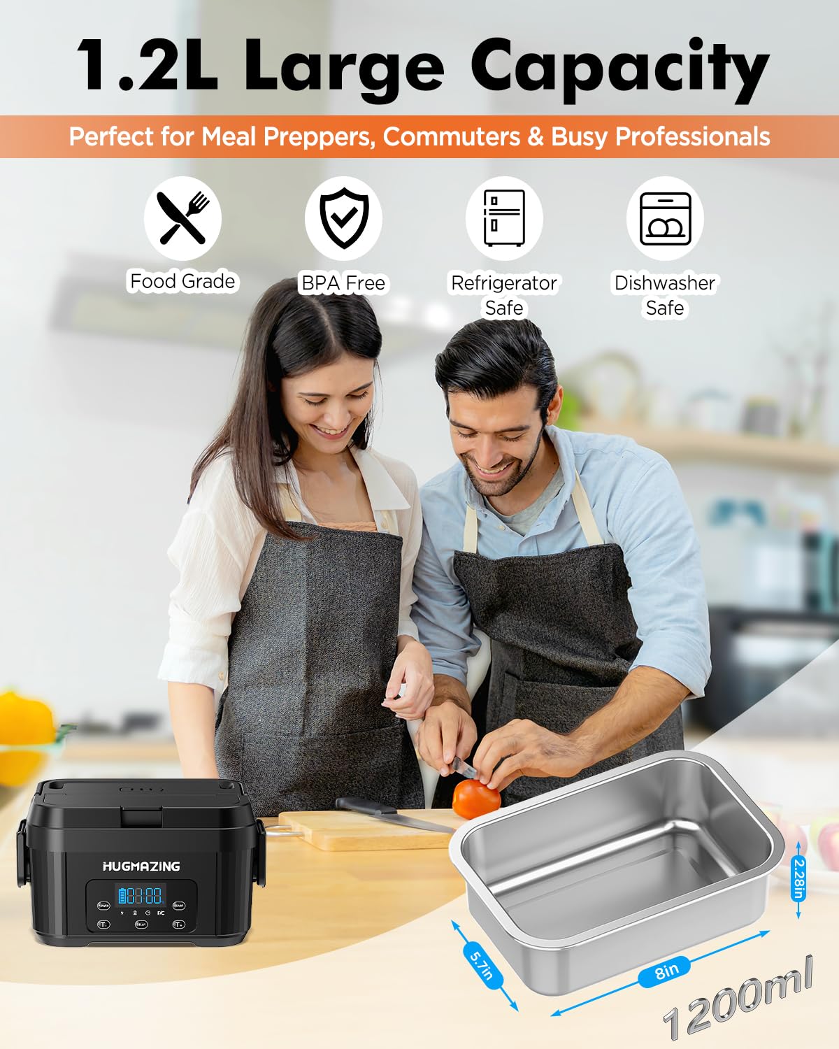 Hugmazing cordless lunch box shows battery indicator for heating status