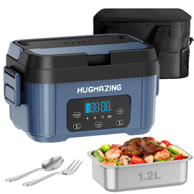 Hugmazing cordless lunch box with open lid for easy access to warm meals on the go.