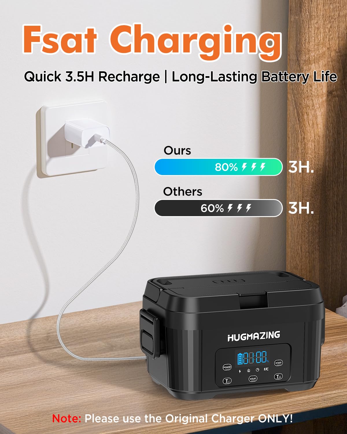 Hugmazing self-heating with delayed heat function enabling timed warming
