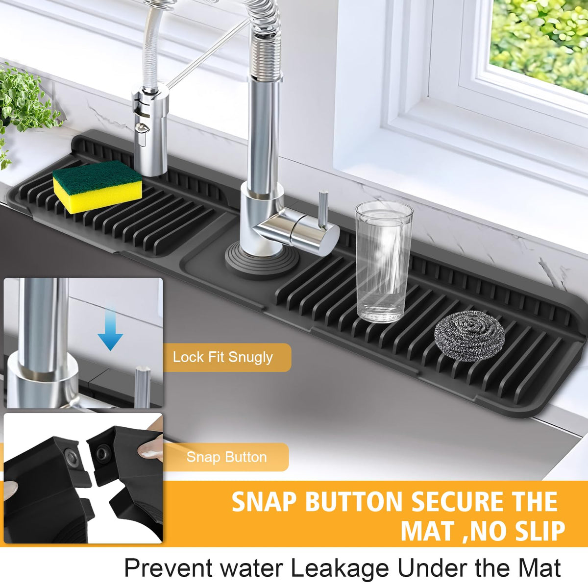 Hugro Tarfive snap-lock design secures ends behind the faucet to prevent leaks.