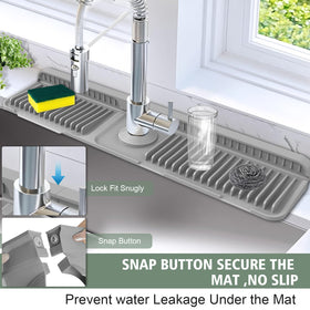 Hugro Tarfive snap-lock design securing the mat behind the faucet