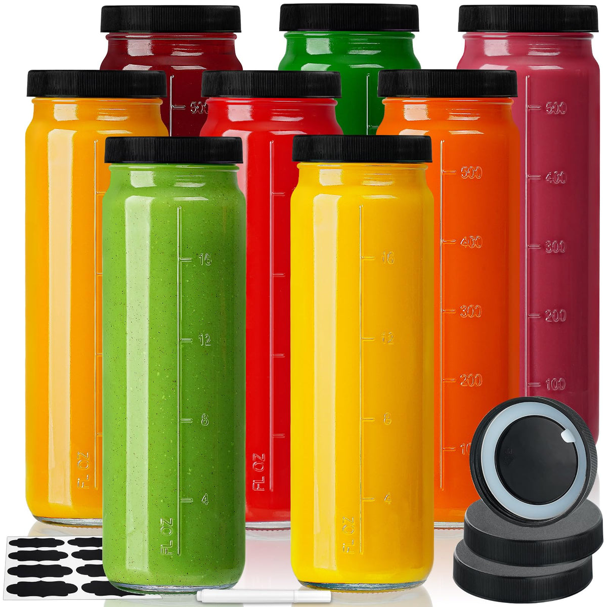 Huichuiero 8-pack glass bottles with lids for travel and pantry storage