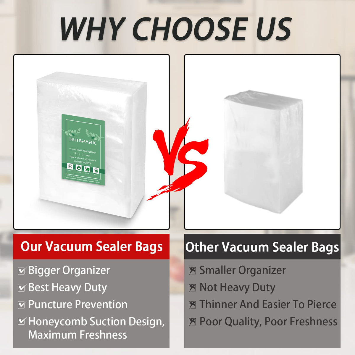 HUISPARK heavy-duty bags withstand sealing forces for lump-free sous vide prep.
