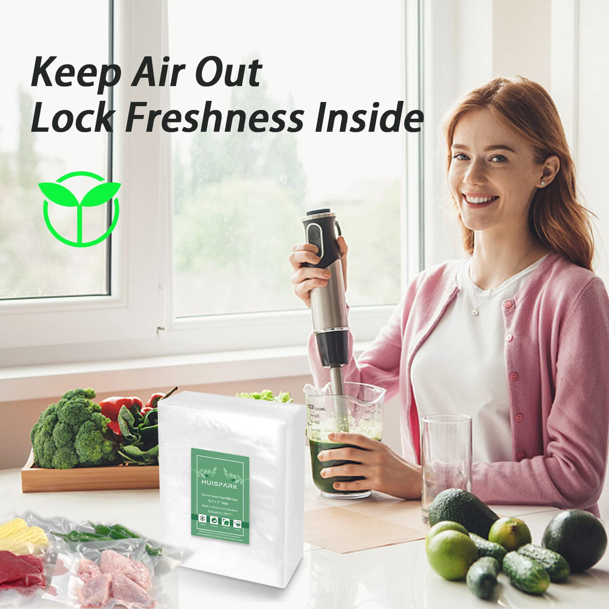 HUISPARK top-open design vacuum bags aid quick prep and resizing during use.