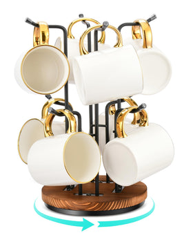 HULISEN 360° rotating mug tree base view shows stable construction for large mugs.