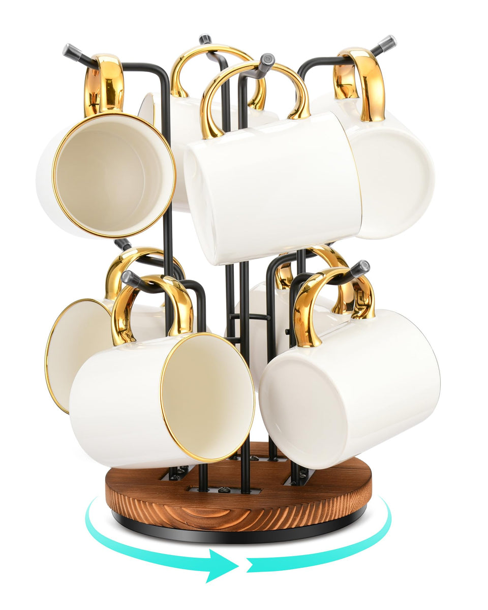 HULISEN 360° rotating mug tree base view shows stable construction for large mugs.