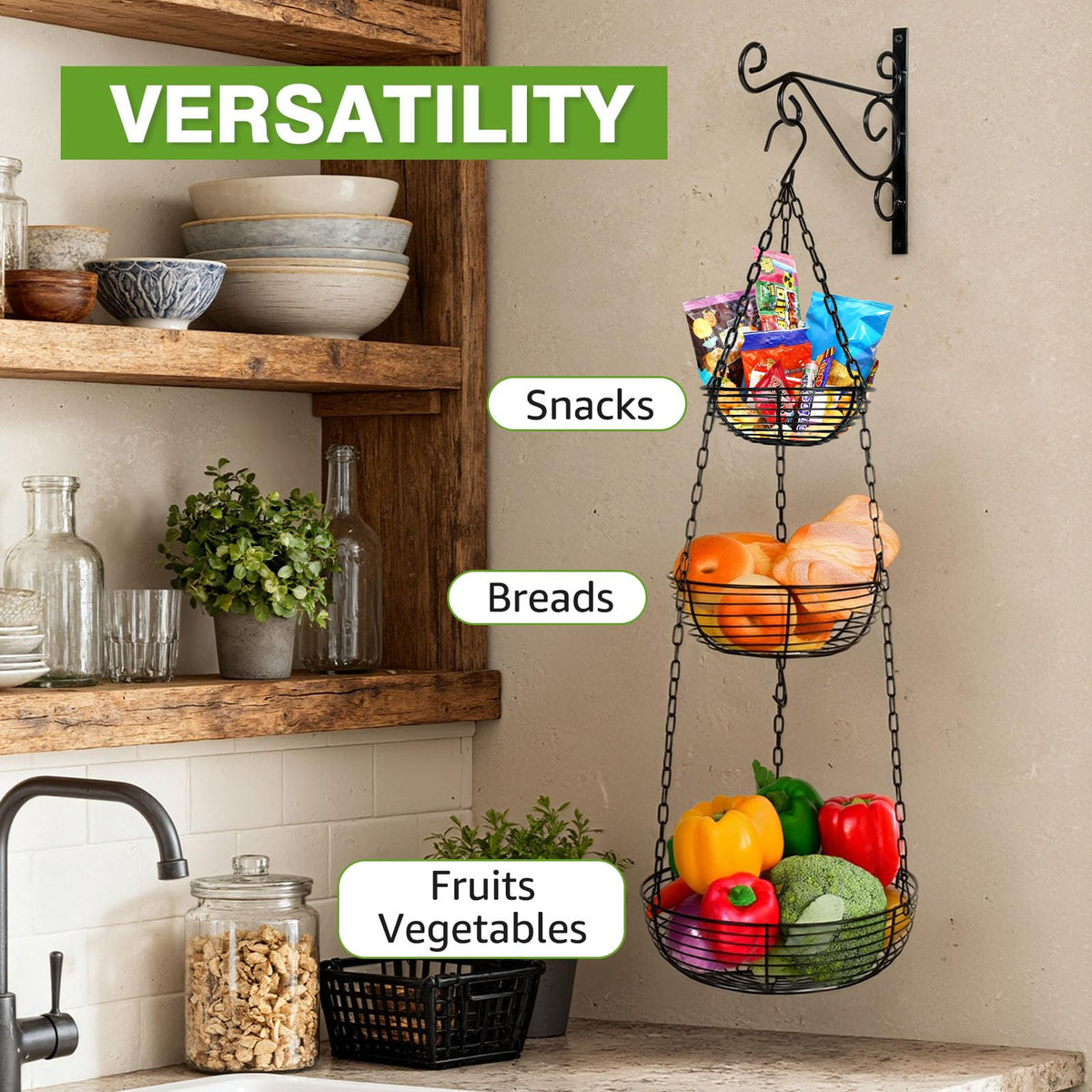 HULISEN black iron coating provides sturdy, durable kitchen storage.