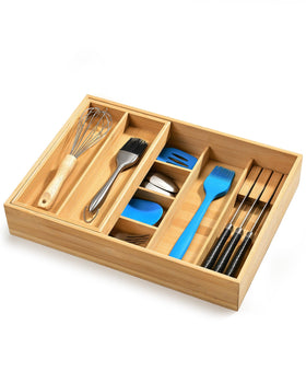 HULISEN double-layer bamboo organizer with sliding top tray for quick access
