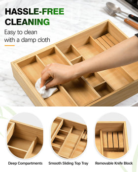 HULISEN bamboo organizer designed for deep drawers and easy setup