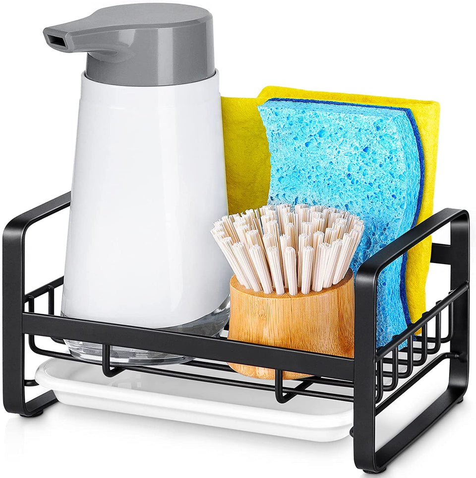 HULISEN kitchen sponge holder in black, front view, keeps sponges organized.
