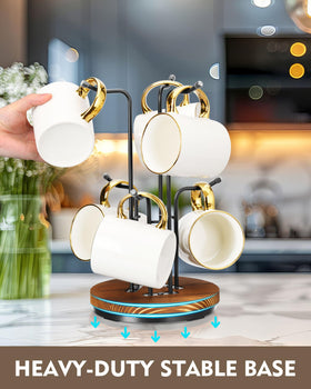HULISEN mug rack with wooden base adds rustic-modern style.