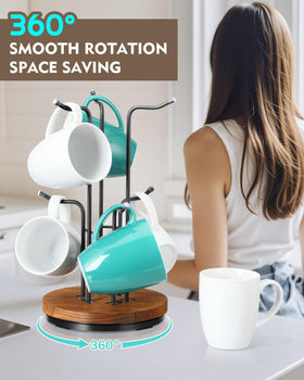 HULISEN mug tree six hooks keeps large cups neatly organized.