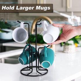HULISEN mug-tree hooks highlight six large mugs without clinking.