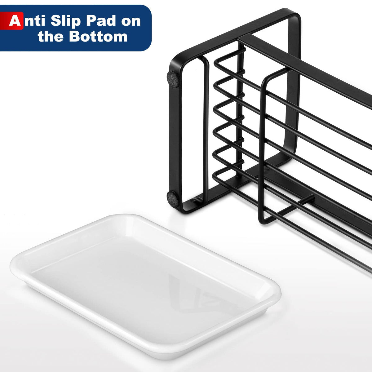 HULISEN multiuse sink organizer keeps sponges, brushes, and soap neatly stored.