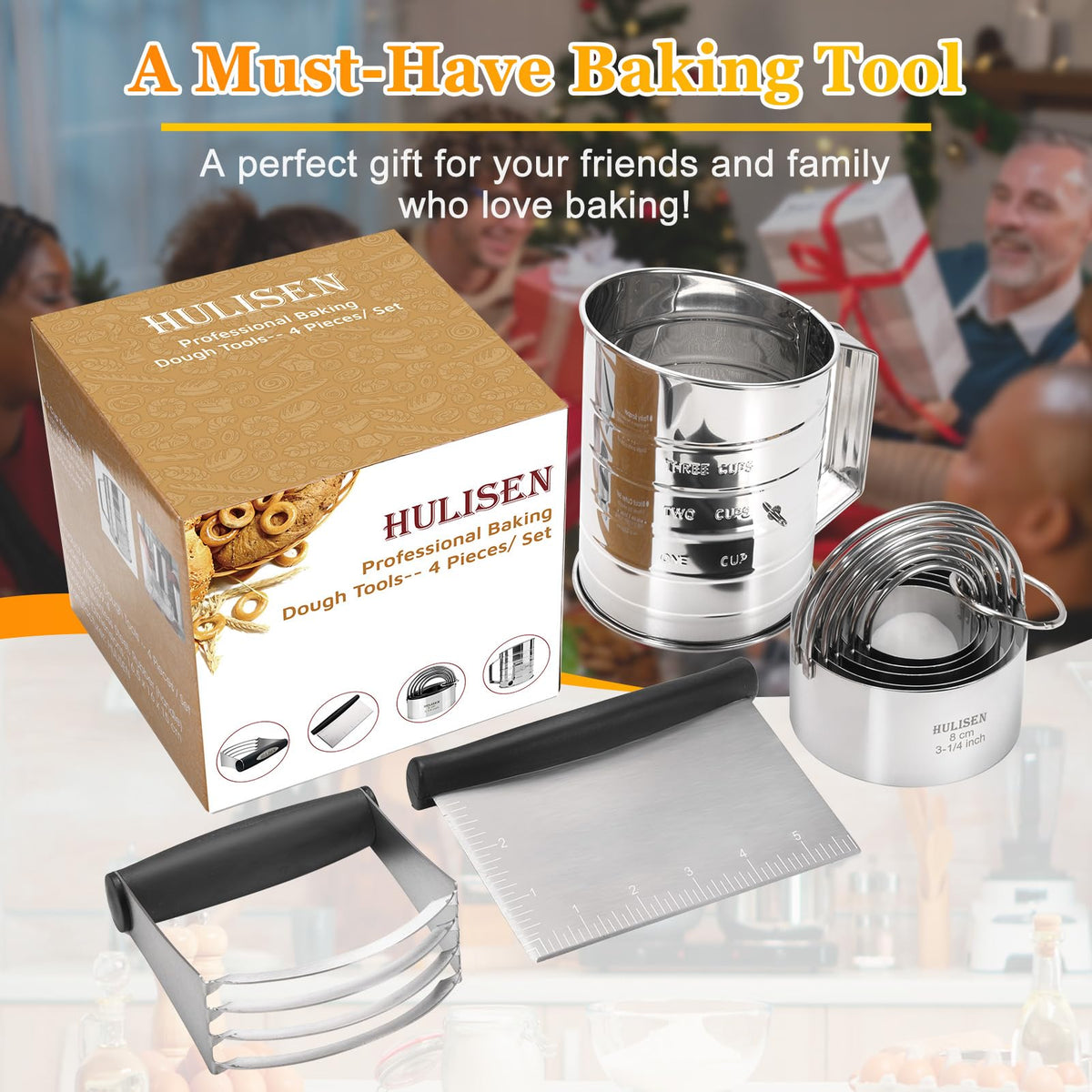 HULISEN pastry scraper with stainless steel blade for clean edges