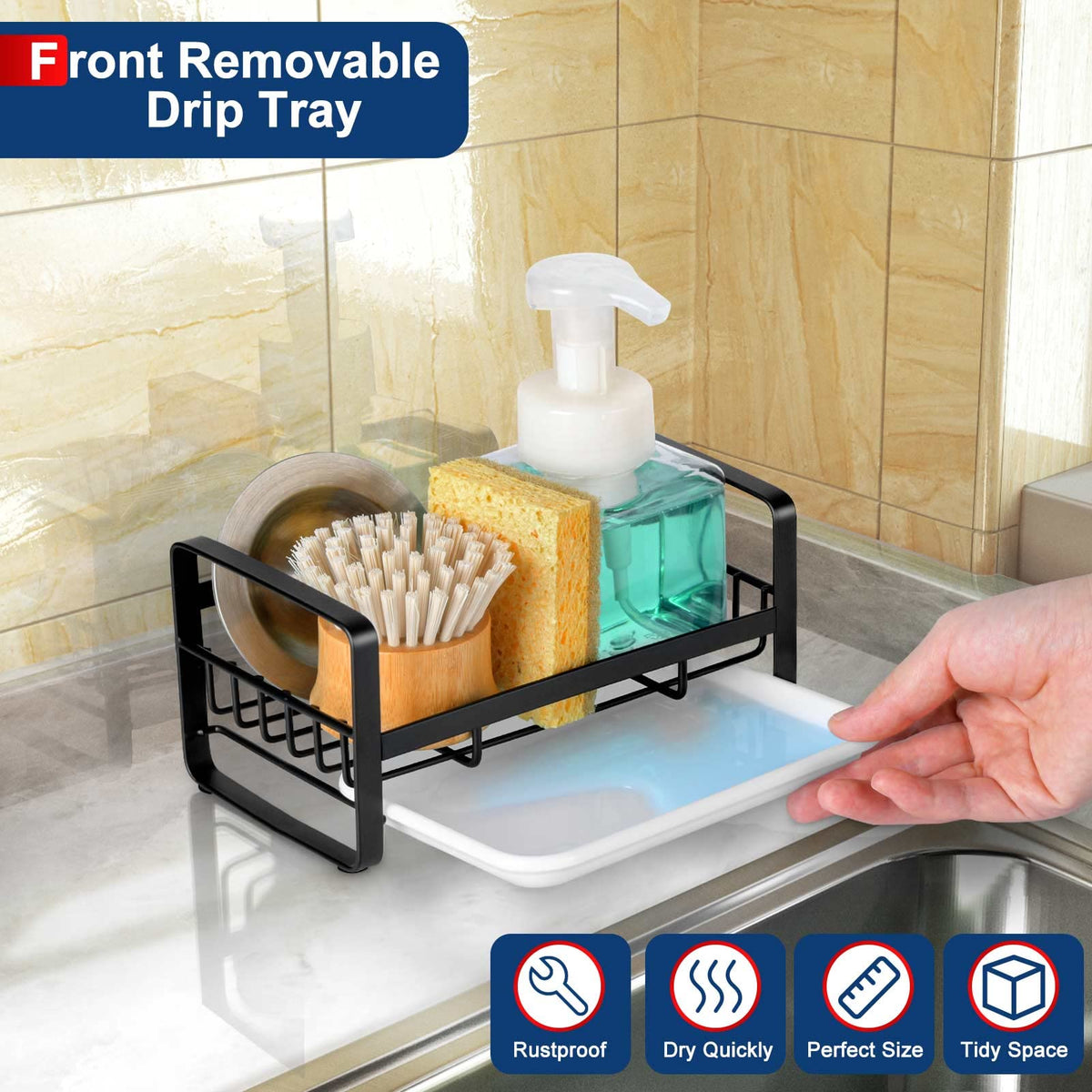 HULISEN removable drip tray keeps countertops dry and easy to clean.