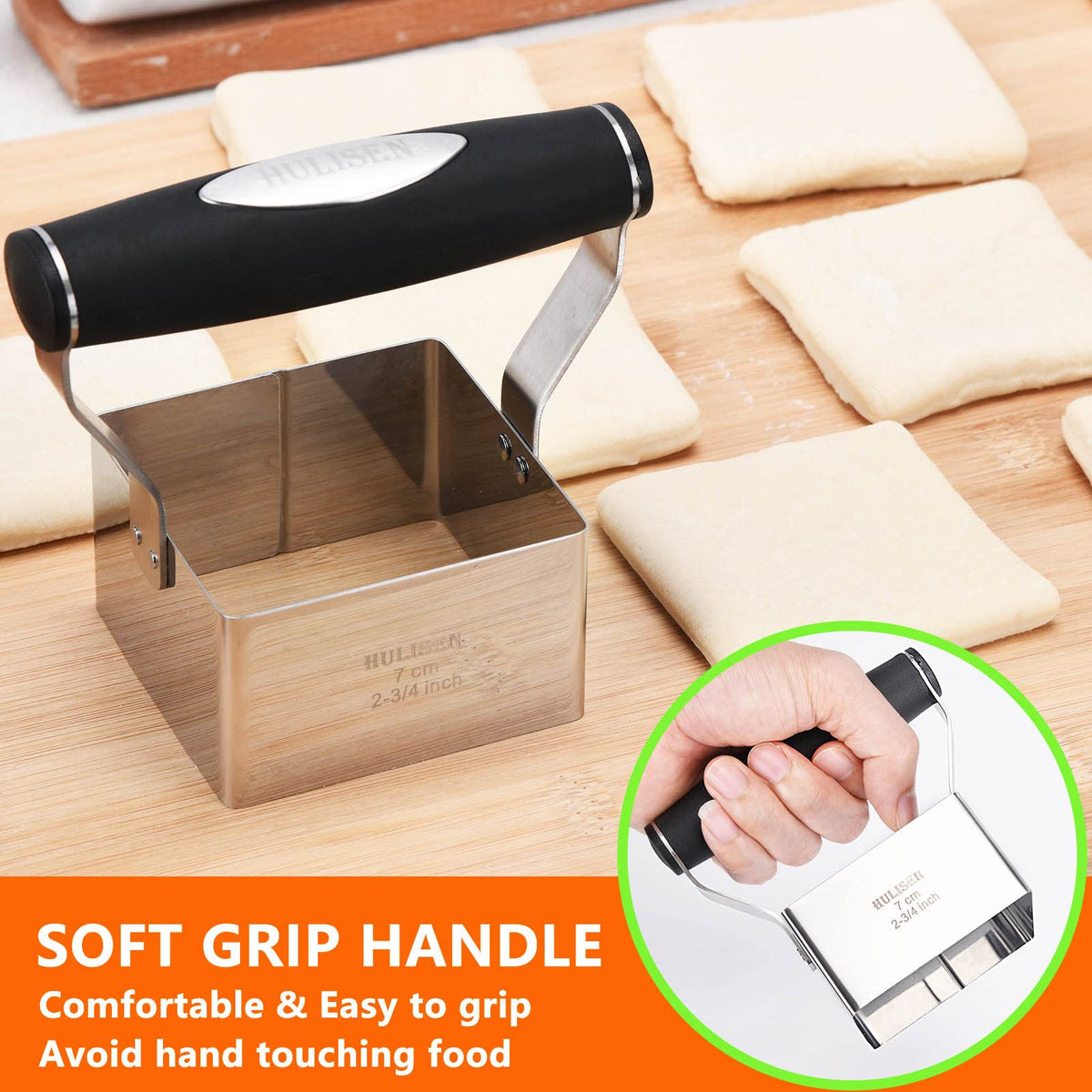 HULISEN soft grip biscuit cutter highlights comfort and control during baking sessions.