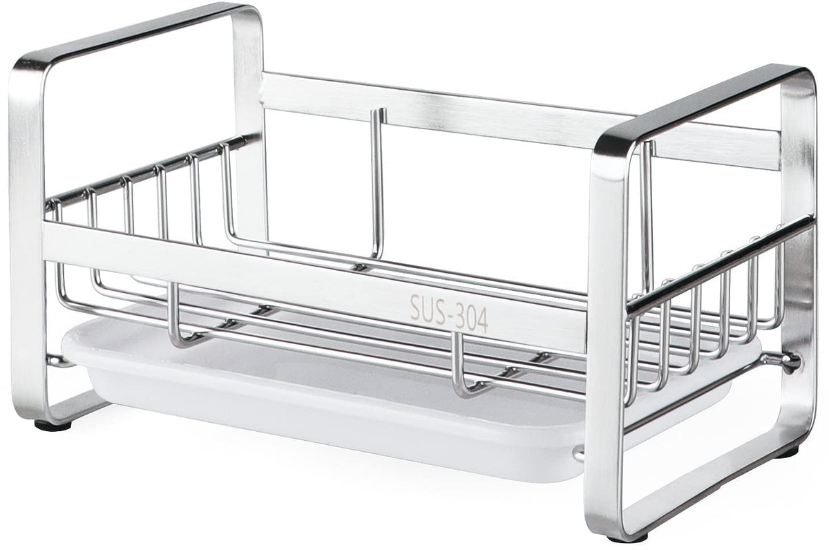 HULISEN stainless steel sponge holder with drip tray resists fingerprints.
