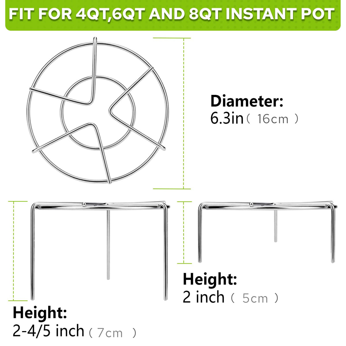 HULISEN 2-inch-tall-trivet keeps ingredients elevated for thorough steaming.