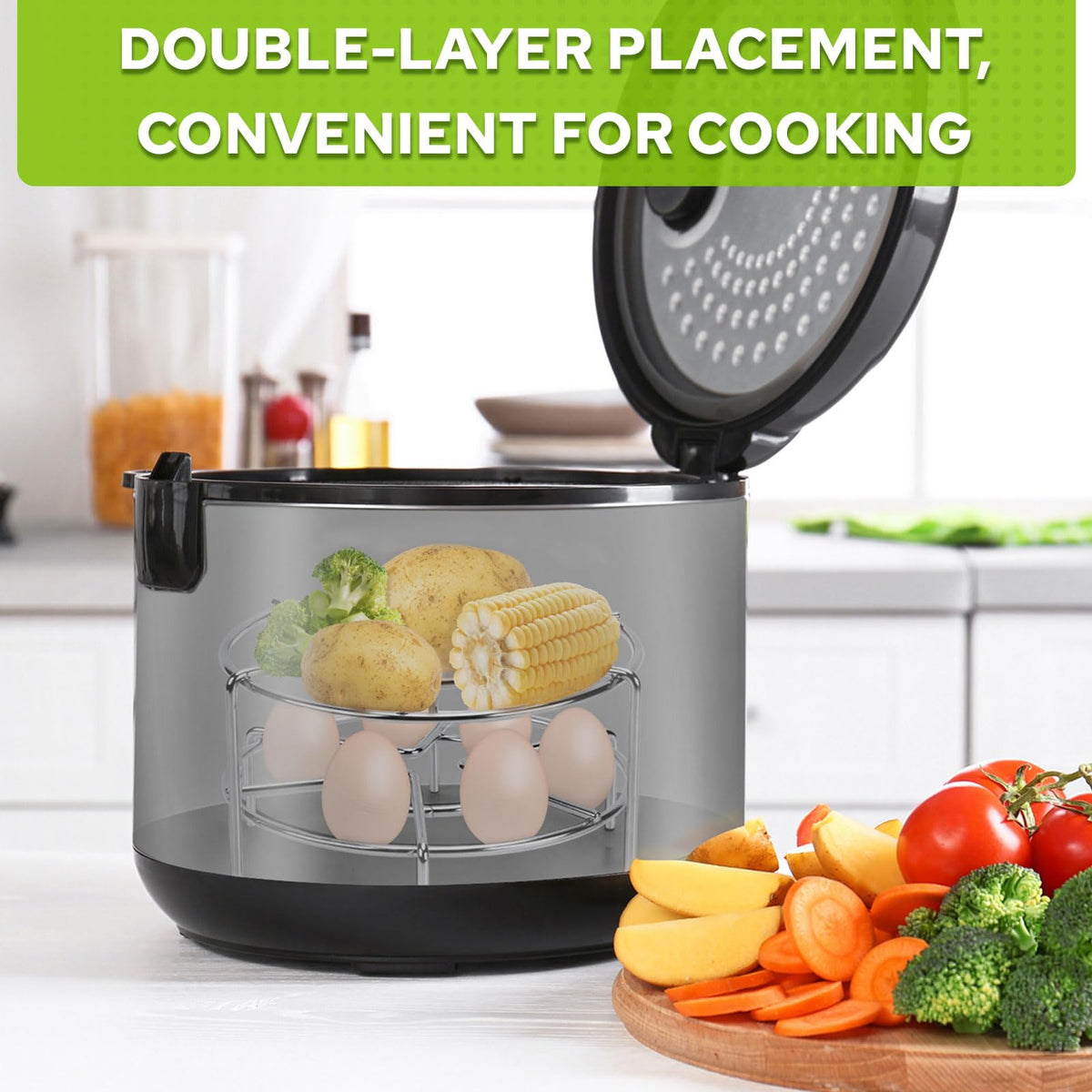 HULISEN-steam-rack-pressure-cooker-accessory helps keep foods elevated for even heat.