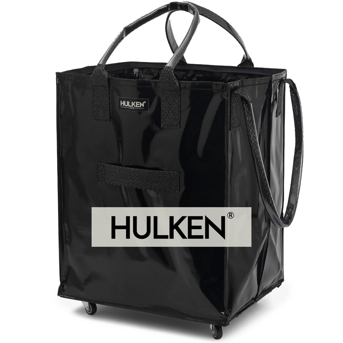 HULKEN large black bag on wheels ready to roll groceries.