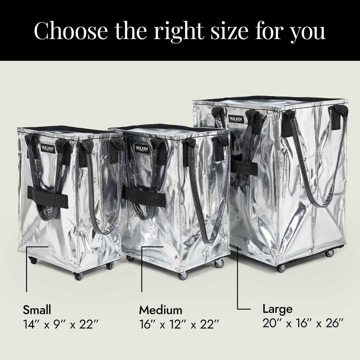 HULKEN bag on wheels with zipper closure, secure storage during trips.