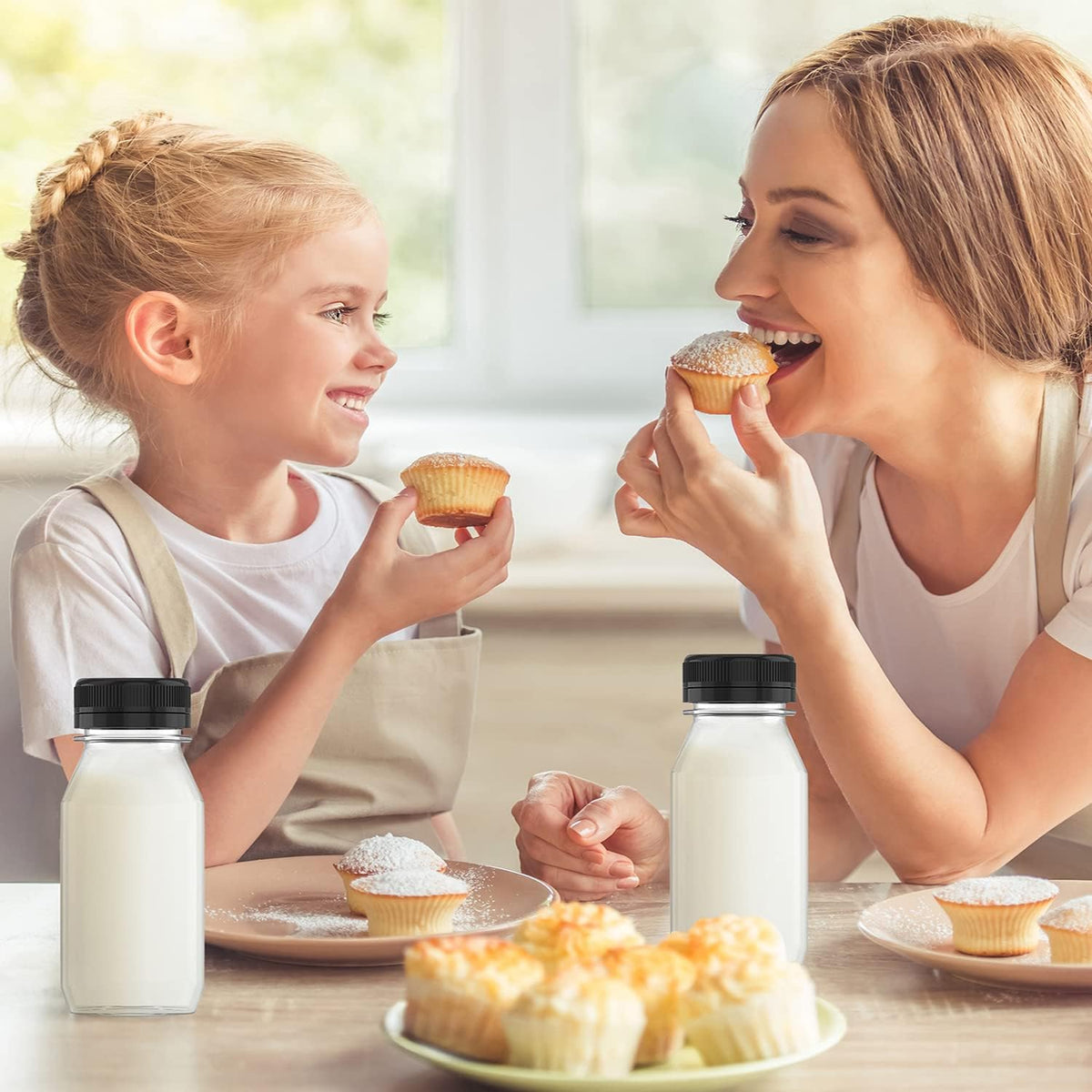 Hulless coffee bottle with clear body for easy beverage identification.