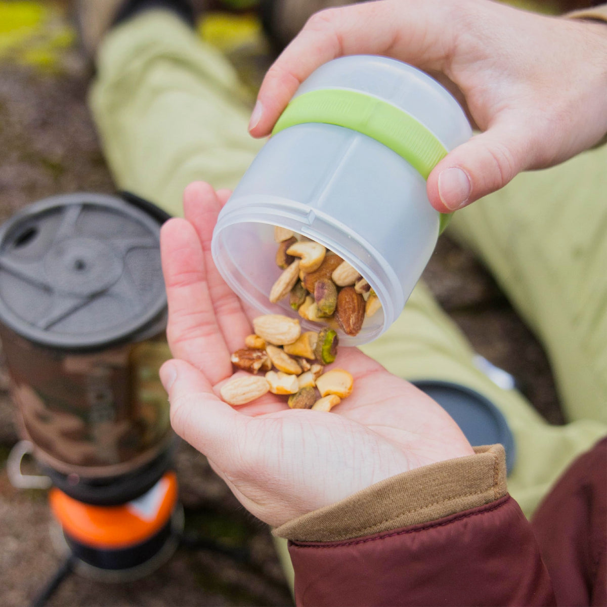 Humangear STAX on-the-go storage holds snacks, pills, and small gear.