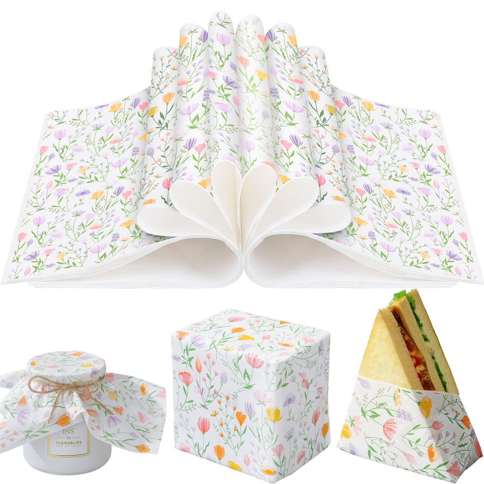 Humyoun Wildflower wax paper packaging sheets for elegant food presentation.