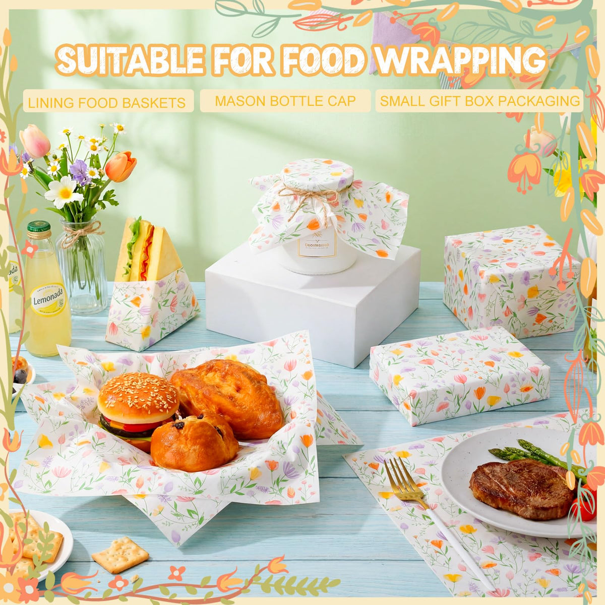 Humyoun Wildflower wax paper picnic sheets ideal for on-the-go meals.