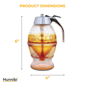 Hunnibi plastic-top dispenser with secure lid for fresh honey or syrup.