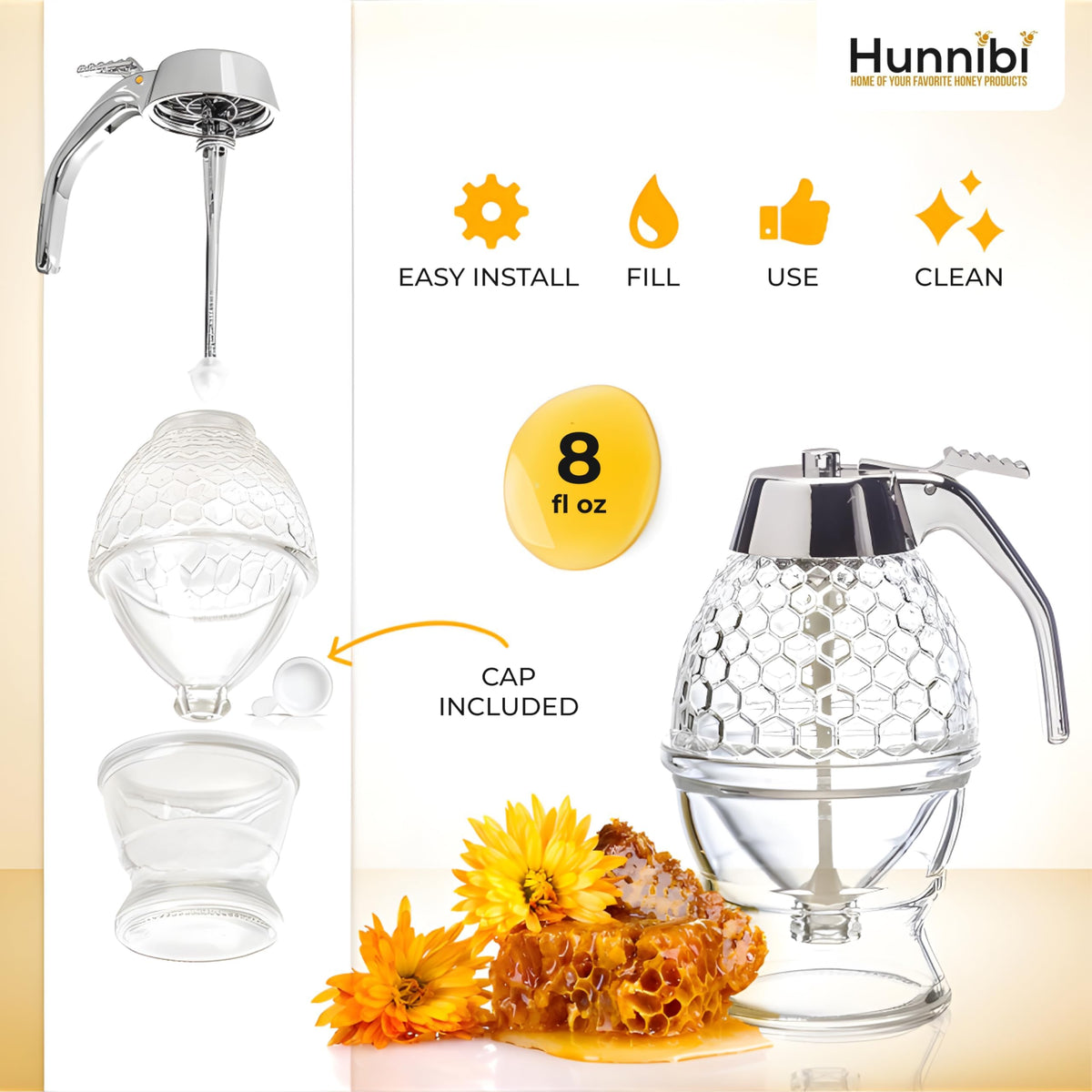 Hunnibi no-drip bottle with bottom stopper to maintain freshness.