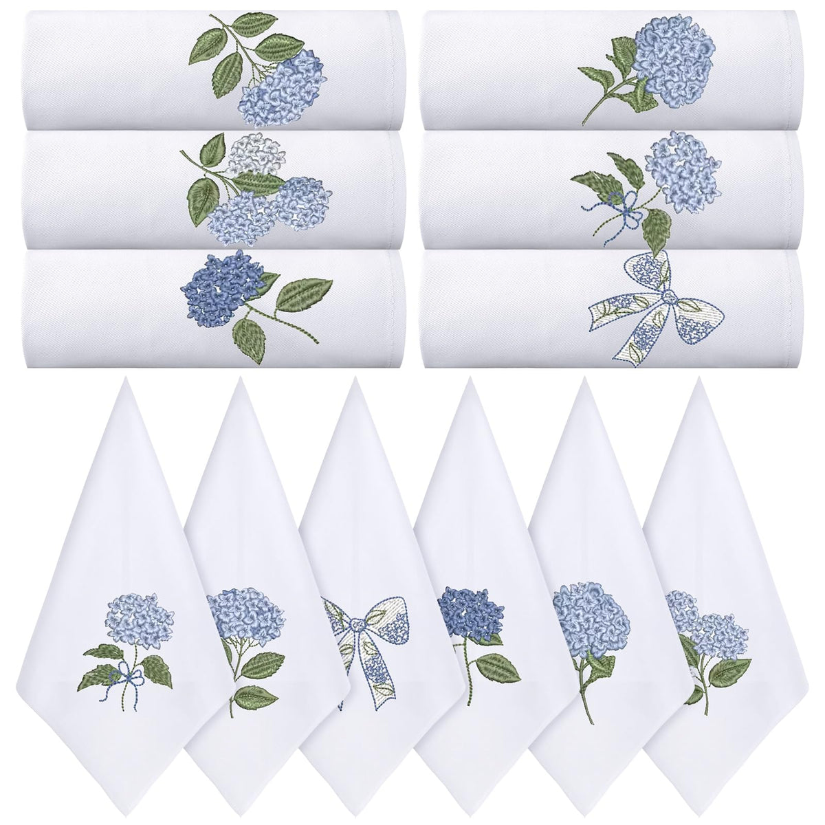 HunnmingRe blue hydrangea embroidery on cotton napkins for elegant table settings