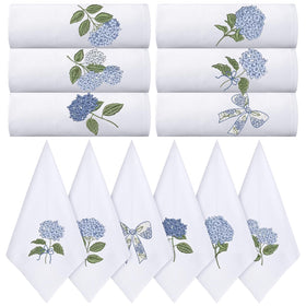 HunnmingRe blue hydrangea embroidery on cotton napkins for elegant table settings