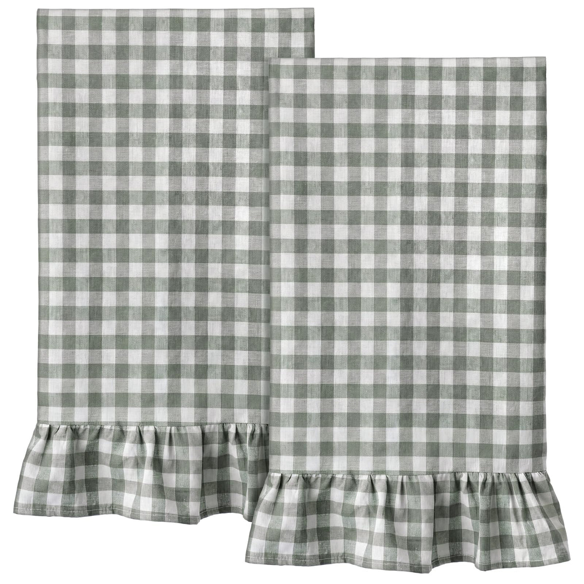 HunnmingRe sage green kitchen towels set with gingham pattern for quick dish drying.