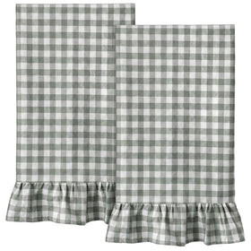 HunnmingRe sage green kitchen towels set with gingham pattern for quick dish drying.