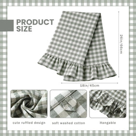 HunnmingRe sage-green ruffled gingham towels add farmhouse charm and practical absorbency.