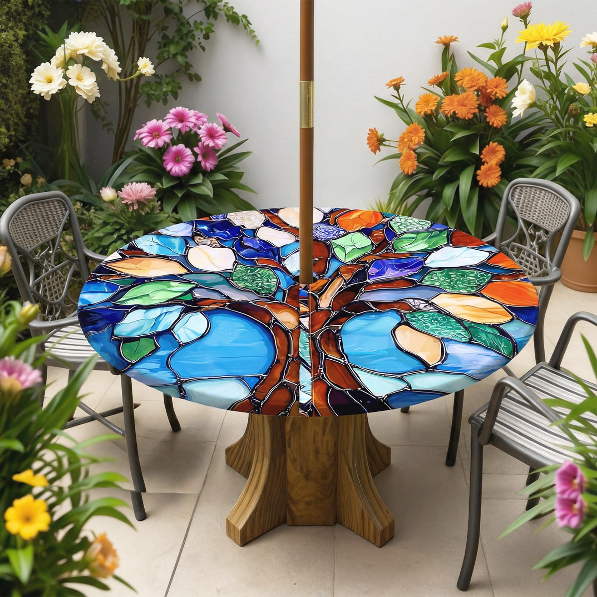 HunnmingRe waterproof 53x53 tablecloth protects furniture from sun and spills outdoors.