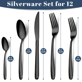 Hunnycook 60-piece black silverware set dinner spoons for versatile home dining