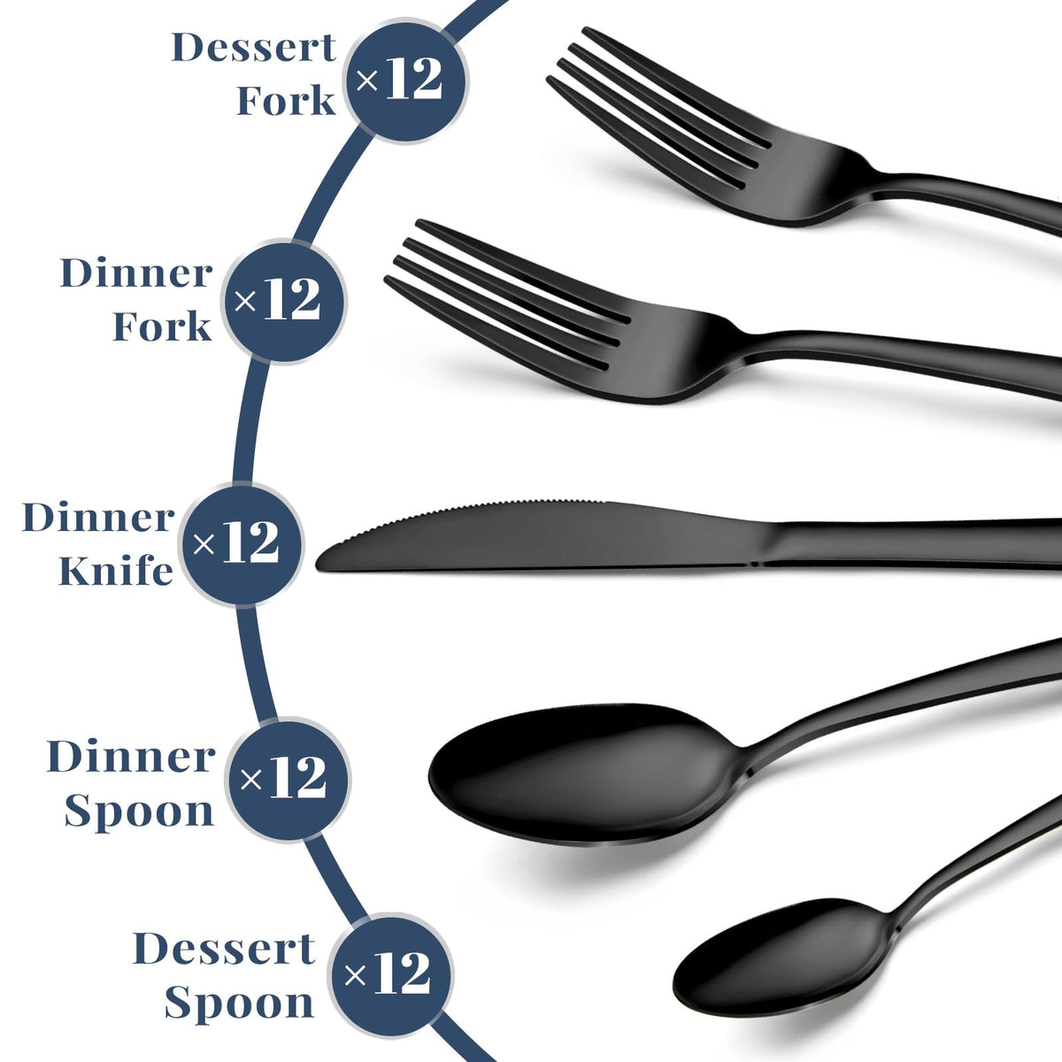 Hunnycook 60-piece black silverware set salad forks for everyday meals