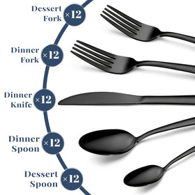Hunnycook 60-piece black silverware set salad forks for everyday meals