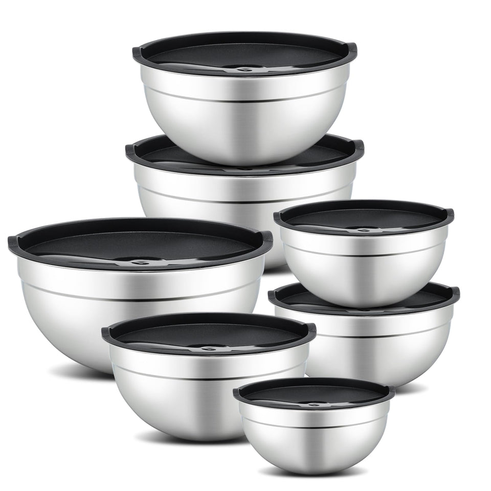 Hunnycook 7-piece mixing bowls with lids for organized prep and storage.