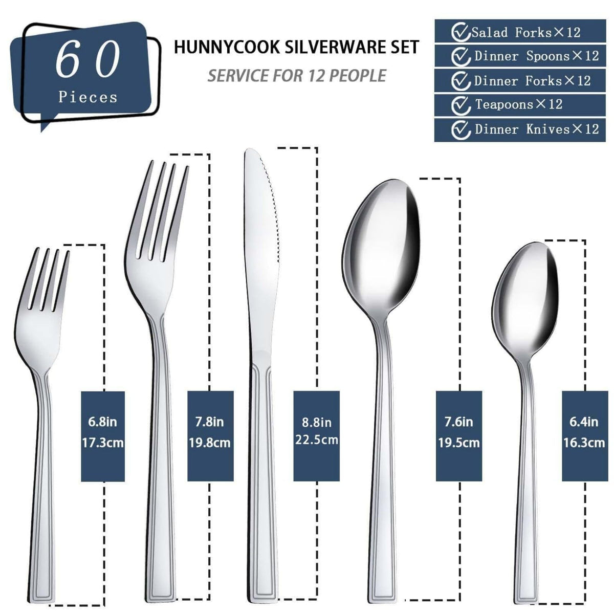 Hunnycook silverware dinner spoons in mirror finish for elegant tables.