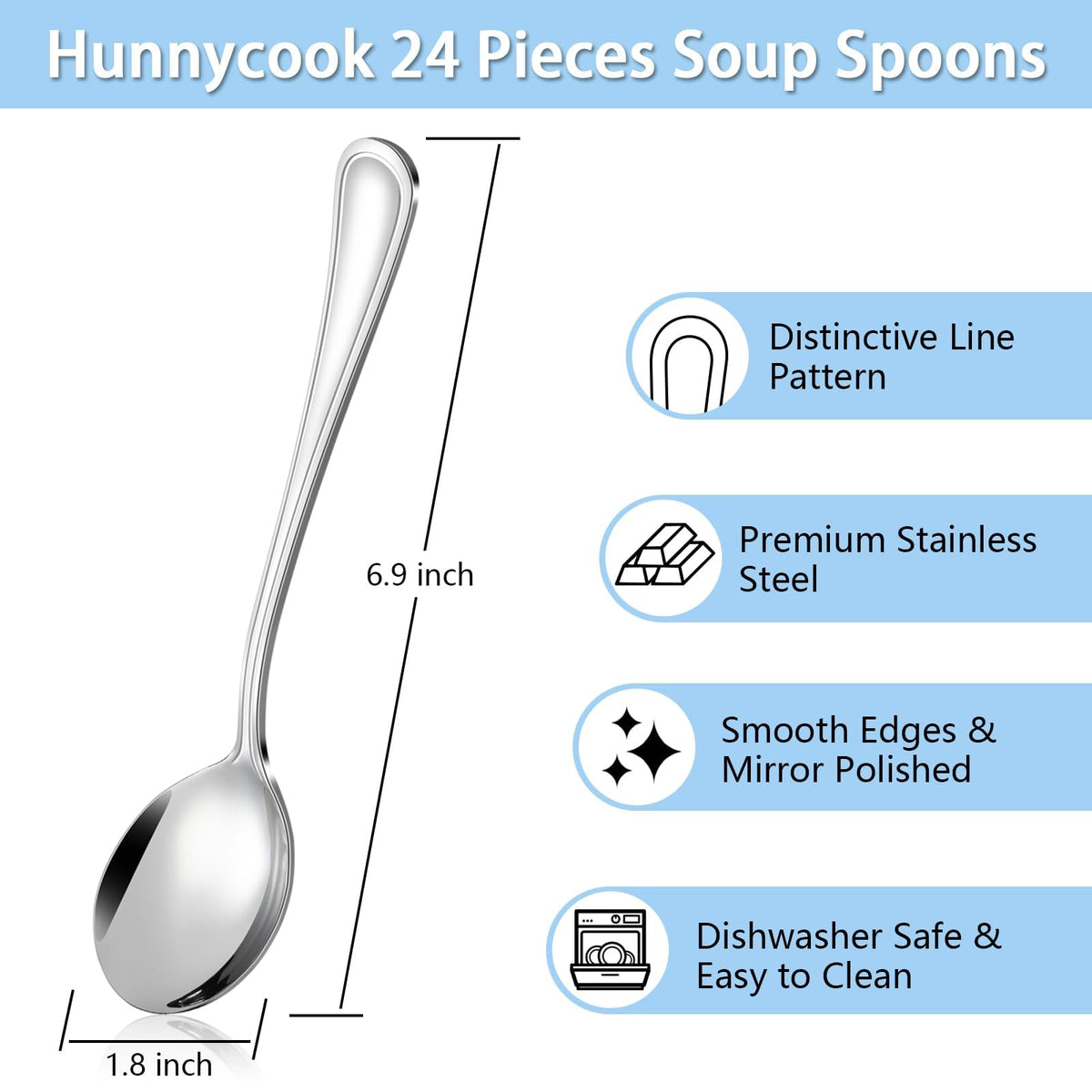 Hunnycook stainless steel soup spoon highlighting durability and rust resistance