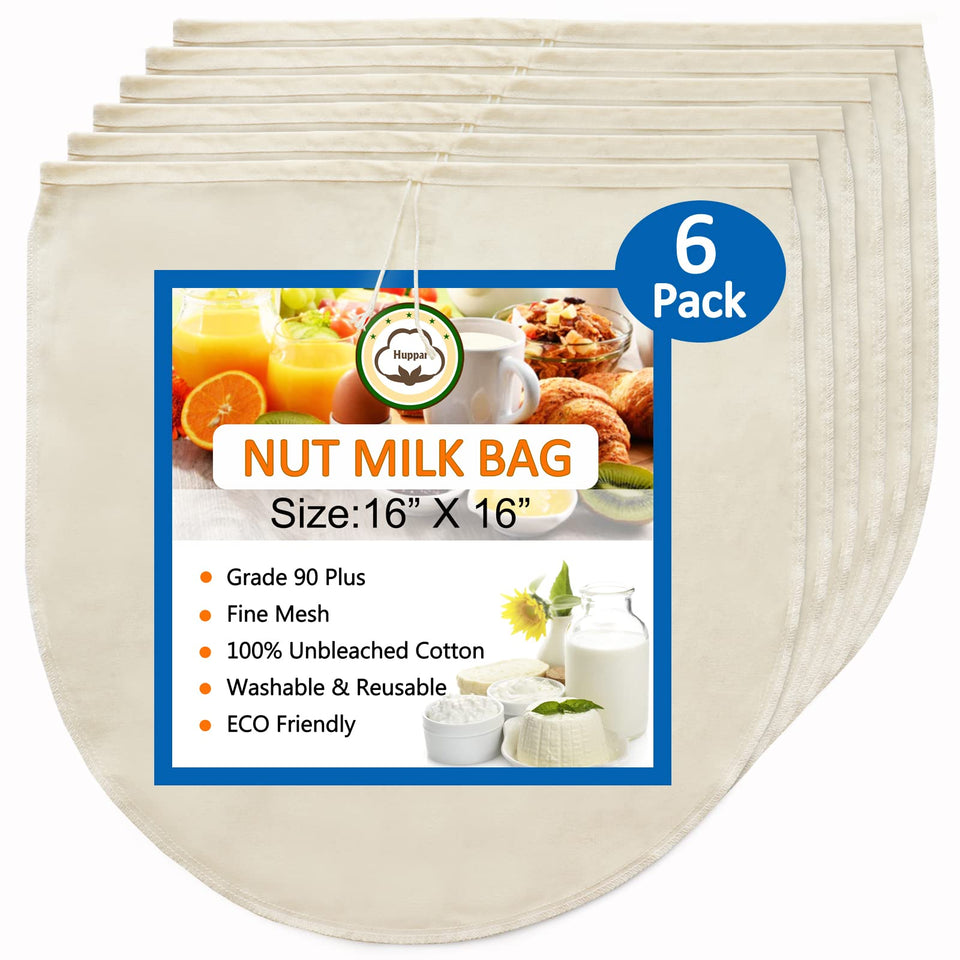 Huppar nut milk bag 16x16 with ultra-fine mesh for smooth almond milk